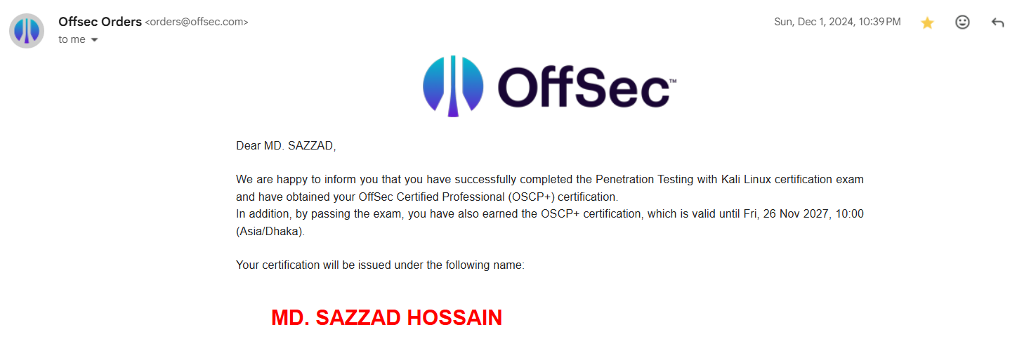 OSCP Certificate